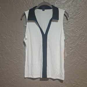 NEW.Halogen Women's White and Black V-Neck Tank Top Size M